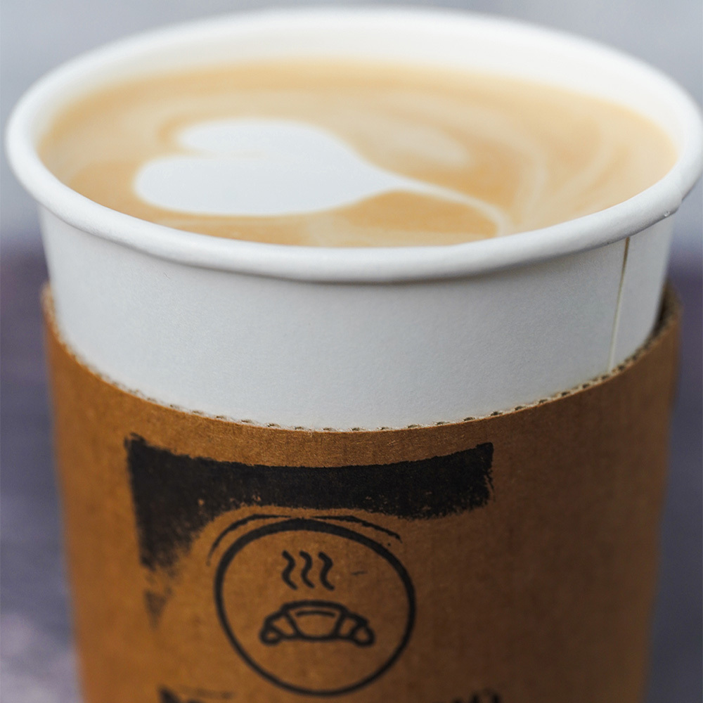 Close up view of a coffee cup from our coffee shop near Brooklyn, New York.