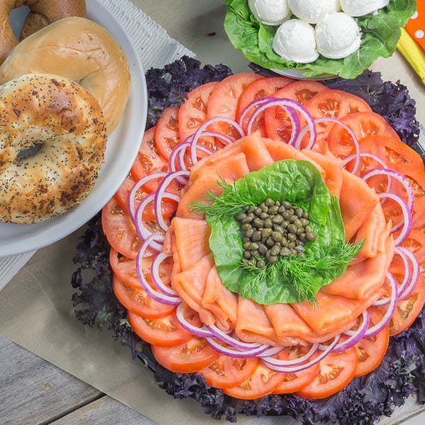 The Nova Lox Platter with Bagels available for event catering near Dutch Kills, Queens, New York.