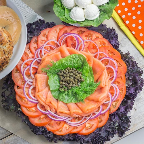 The Nova Lox Platter with Bagels prepared for the best catered breakfast service near Lenox Hill, Manhattan, New York.